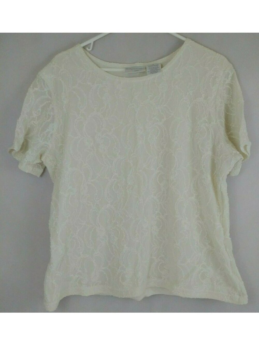 Worthington Woman Ivory Embroidered Short Sleeved Blouse Size XL